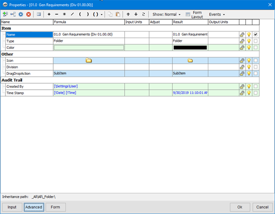 PlanSwift Estimating Tab Takeoff Item Advanced Properties window