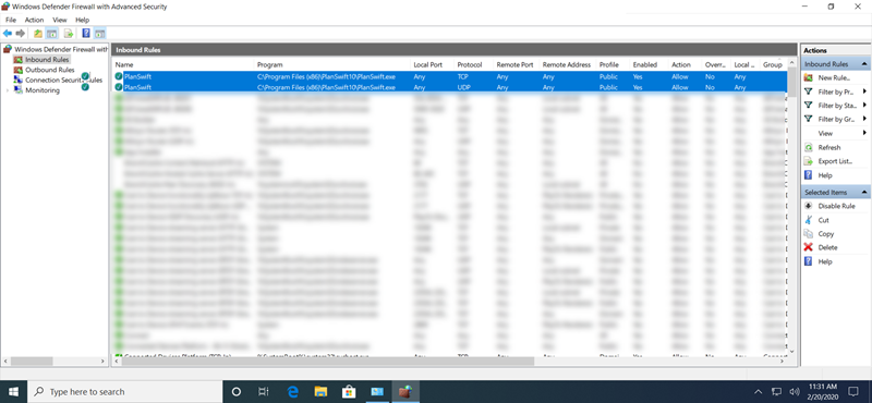 Windows firewall exceptions