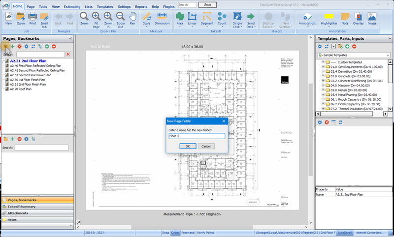PlanSwift Create Page Folder dialog box