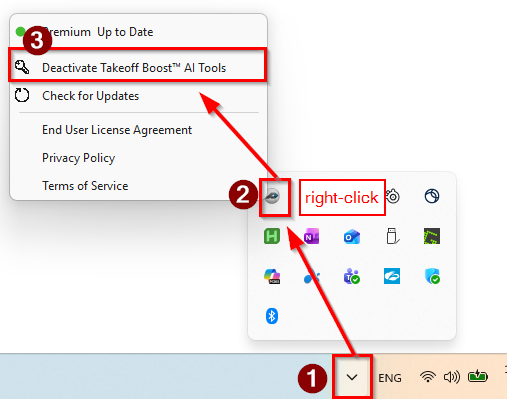 PlanSwift - Deactivating Takeoff BOOST tools via the system tray utility