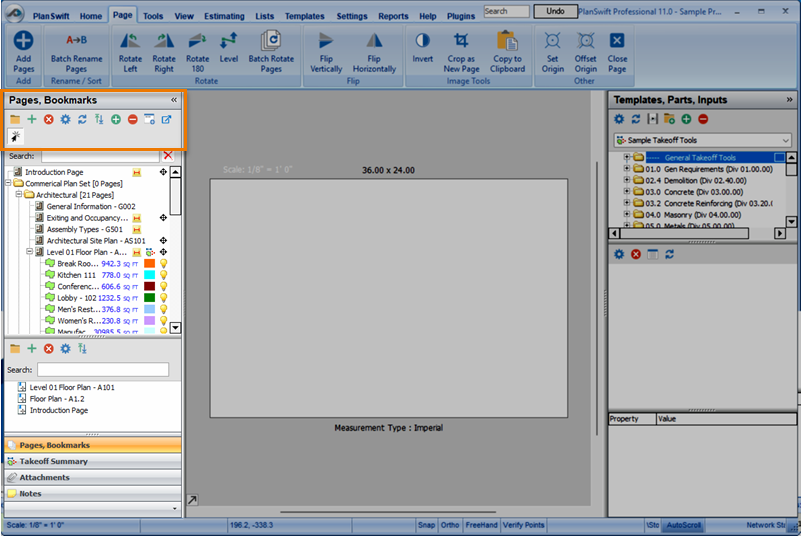 PlanSwift Pages, Bookmarks panel