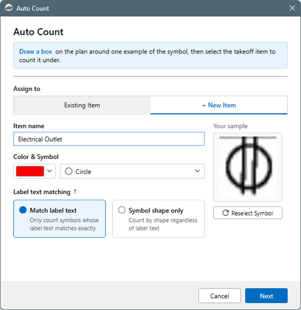 the Auto Count Tool shows a preview of the object you selected with tools to clean up the selection