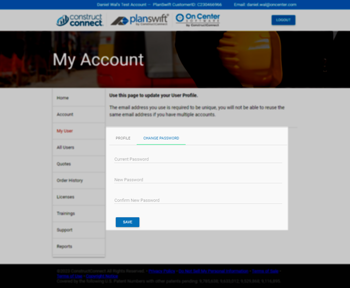 MyAccount - change and confirm password