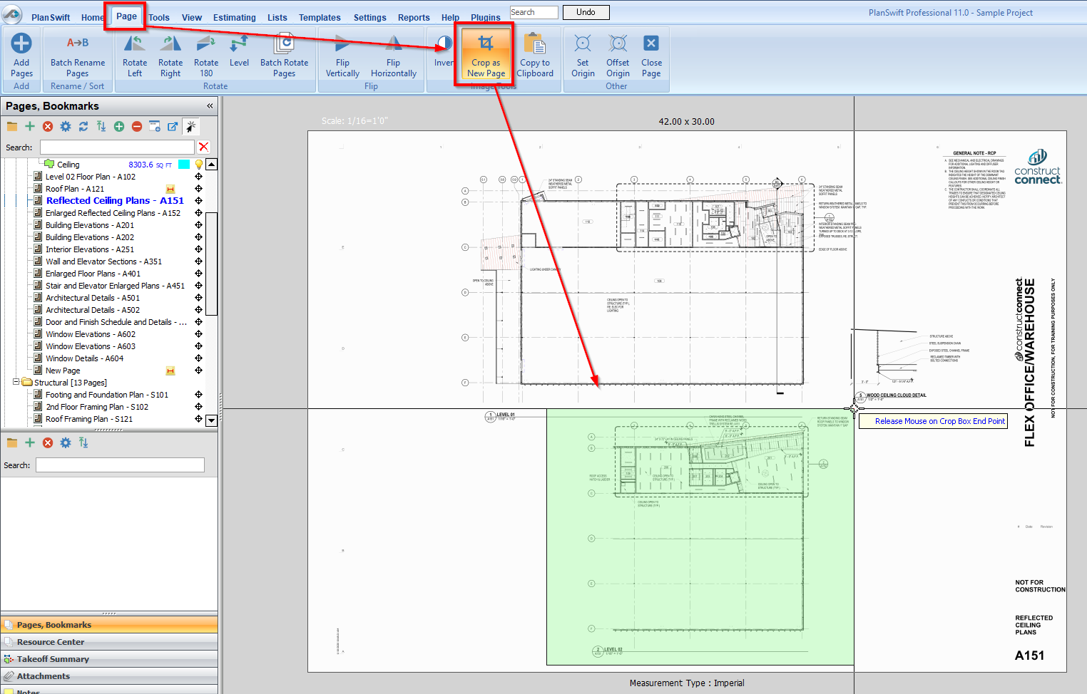 PlanSwift Crop to Page function highlighted
