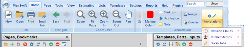 PlanSwift Annotations drop-down activated