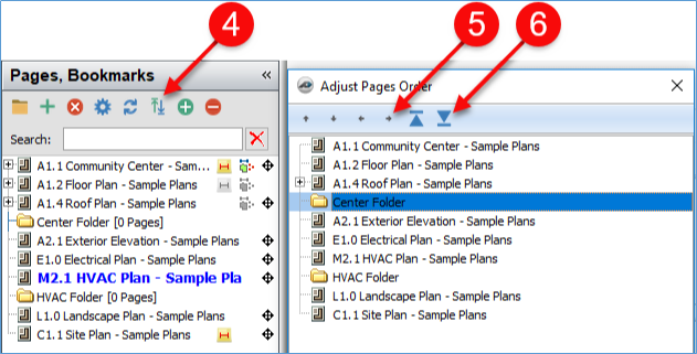 PlanSwift Pages and bookmarks panel moving Pages up or down