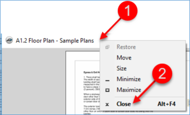 PlanSwift right-click on a Page tab to close it