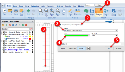 PlanSwift creating a segment takeoff item
