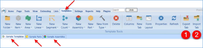 PlanSwift Sample Templates Parts and Assemblies Withing Templates Tab