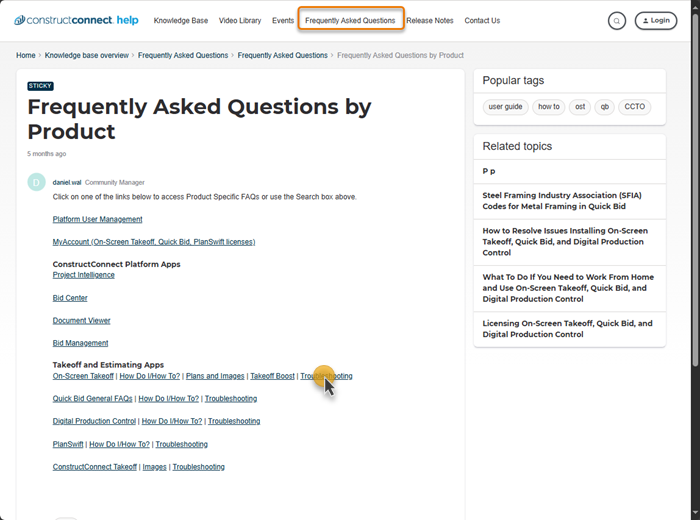 the knowledgebase frequently asked questions by product