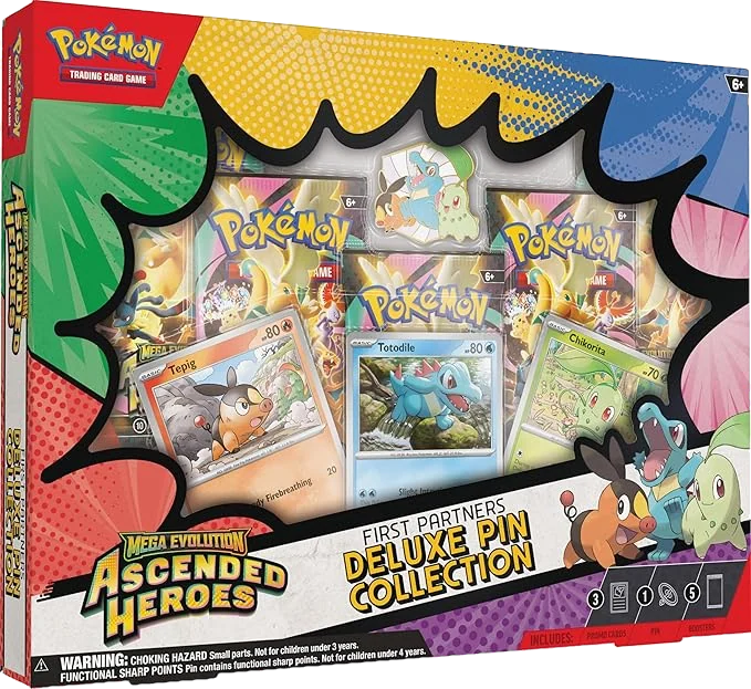 Pokémon TCG: Mega Evolution—Ascended Heroes First Partners Deluxe Pin Collection (3 Foil Promo Cards, 1 Deluxe Pin & 5 Booster Packs