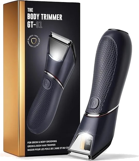 Body Hair Trimmer for Men: Mirror & LED Light, IPX7 Wet or Dry