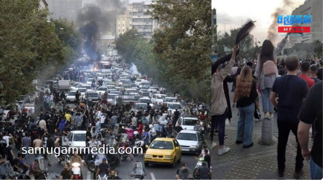 தலைமுடியை வெட்டிப் போராடும் பெண்கள் : பற்றி எரியும் ஈரான்!