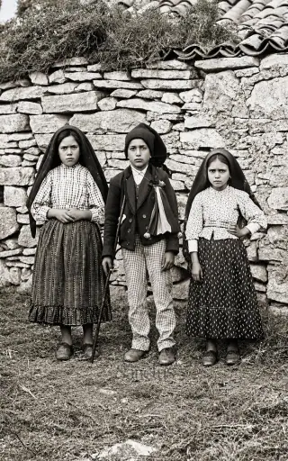 Sainte Jacinthe Marto — Jacinthe Marto accompagne son frère François et leur cousine Lucie lors des événements de Fátima en 1917.