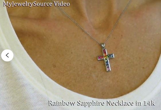 2.20 ctw Rainbow Sapphire Cross Pendant in 14k white gold