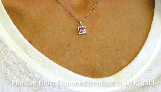 18K White Gold Diamond Pink Sapphire Pendant Necklace - modaselle