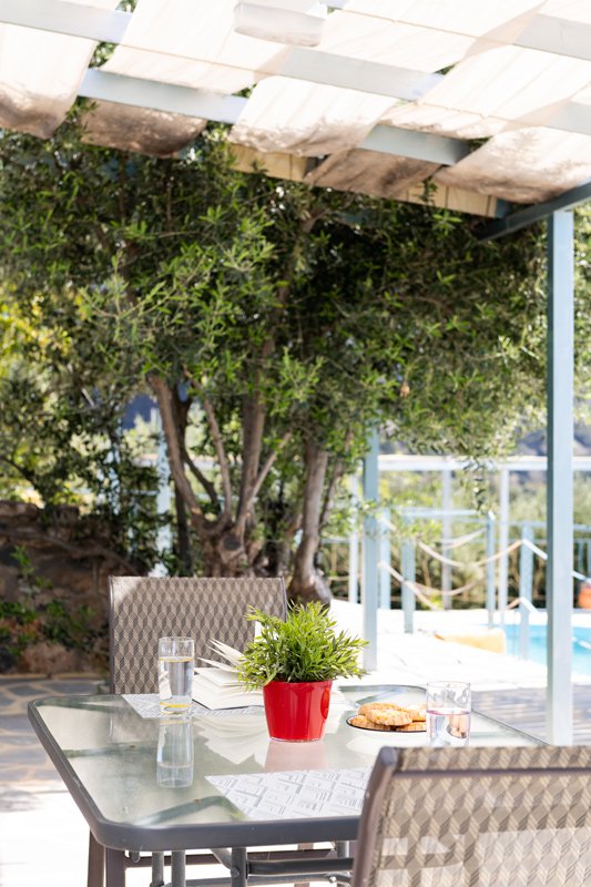 Sarakinas Residence, balcony with a table and panoramic view