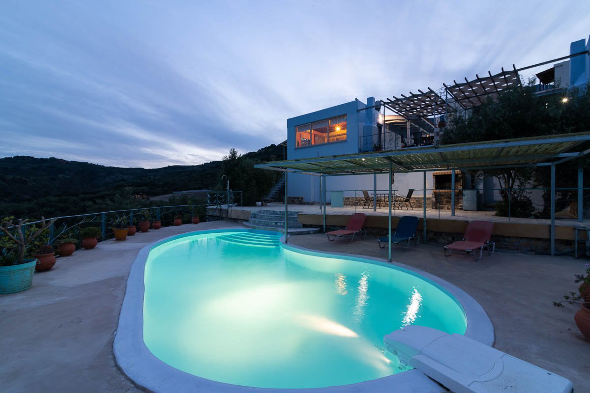 Sarakinas Residence, pool view at night