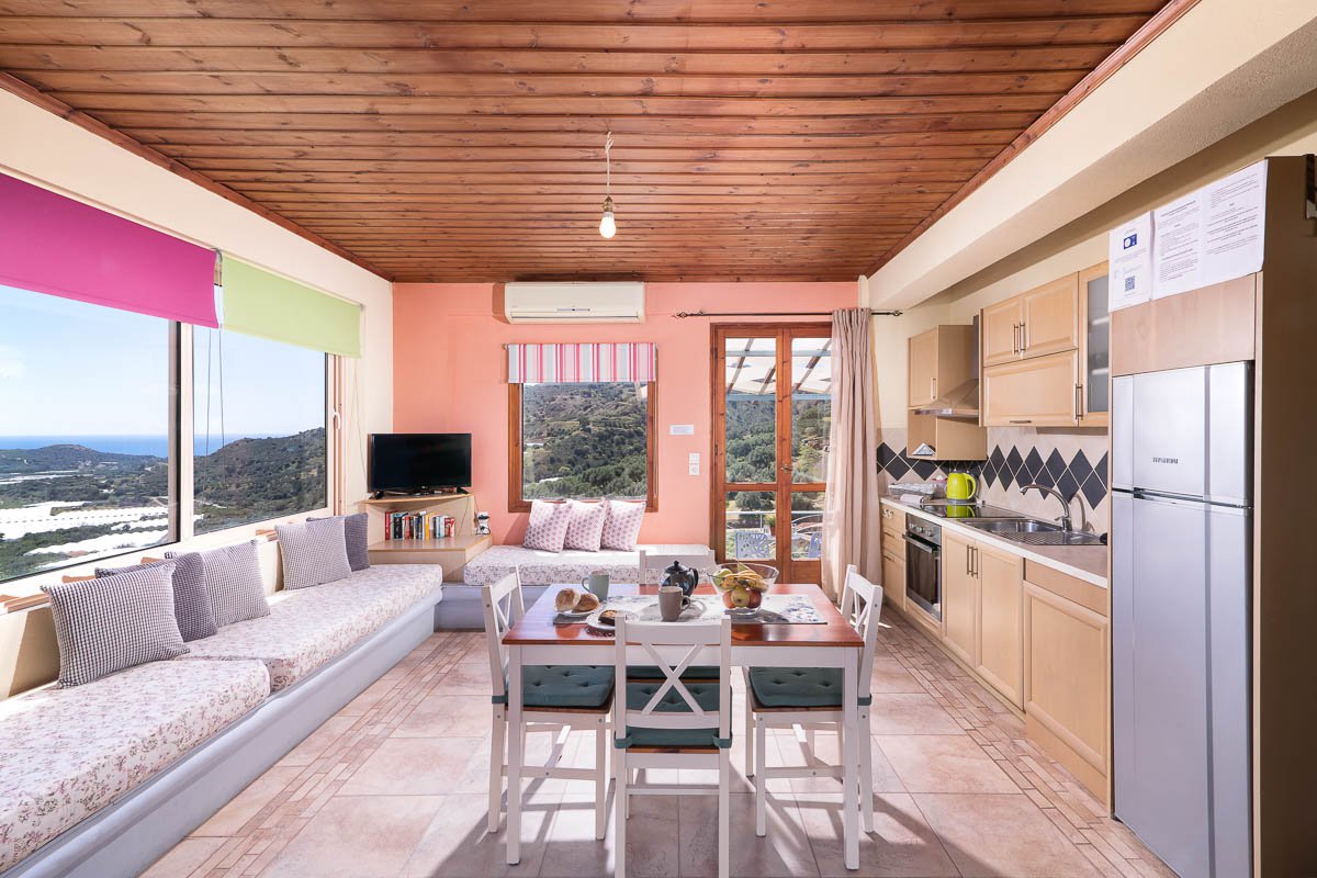 Sarakinas Residence, living room with windows and panoramic view