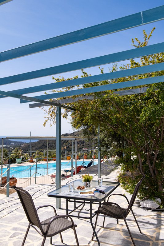 Sarakinas Residence, balcony with a table and panoramic view