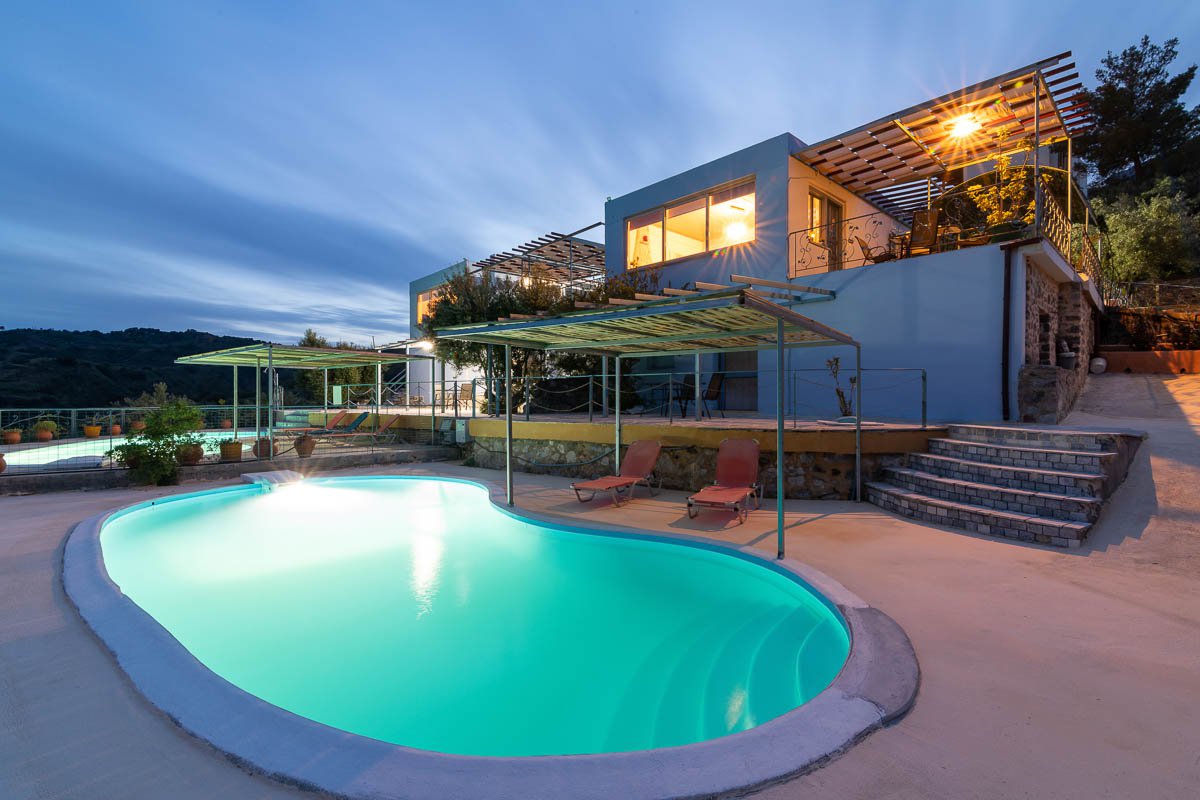 Sarakinas Residence, pool view at night