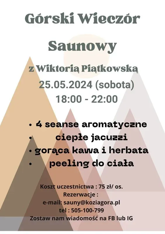 Zdjęcie wydarzenia Górski Wieczór Saunowy z Wiktorią Piątkowską