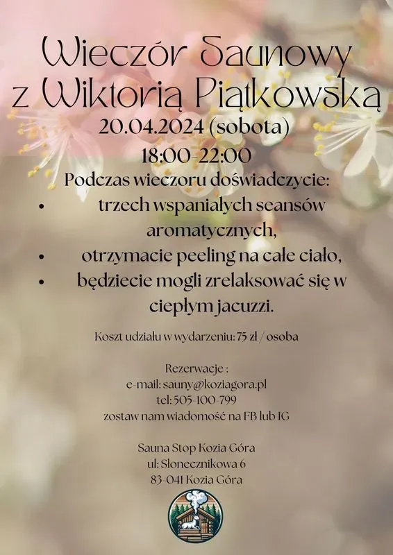 Zdjęcie wydarzenia Wieczór saunowy z Wiktorią Piątkowską