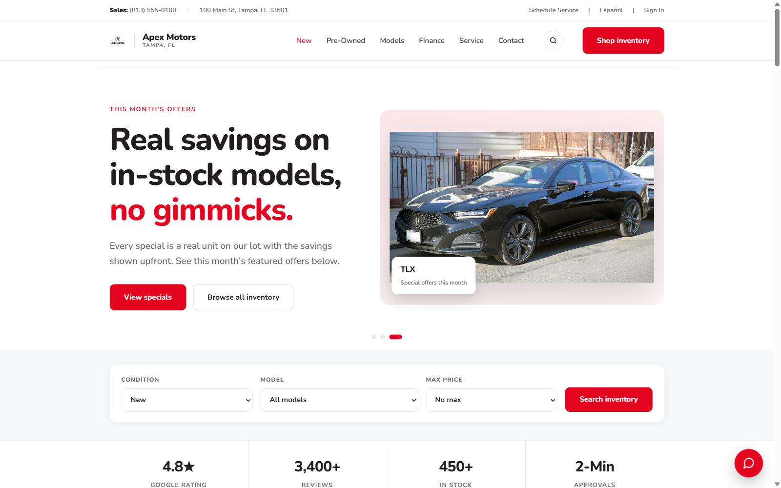 Acura dealer website example screenshot