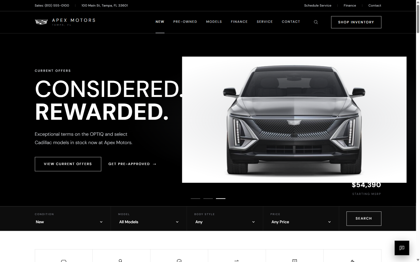 Cadillac dealer website example screenshot