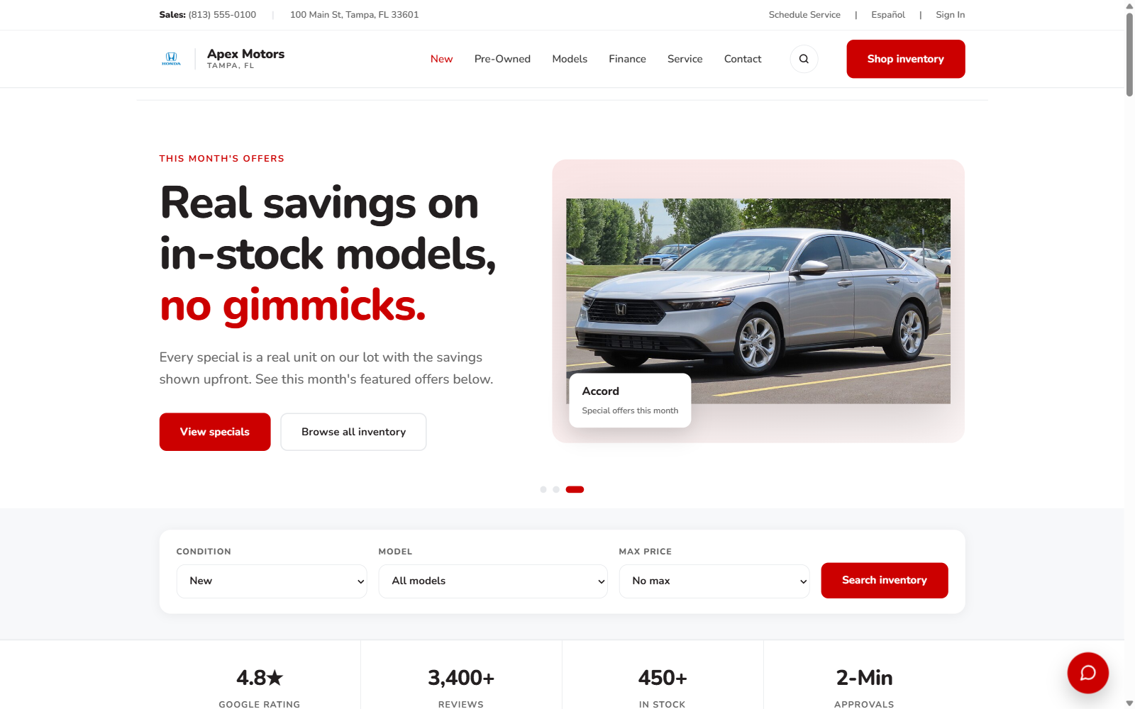 Honda dealer website example screenshot
