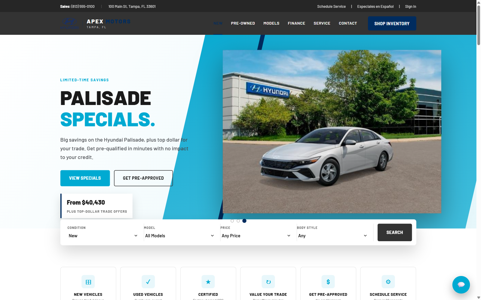 Hyundai dealer website example screenshot