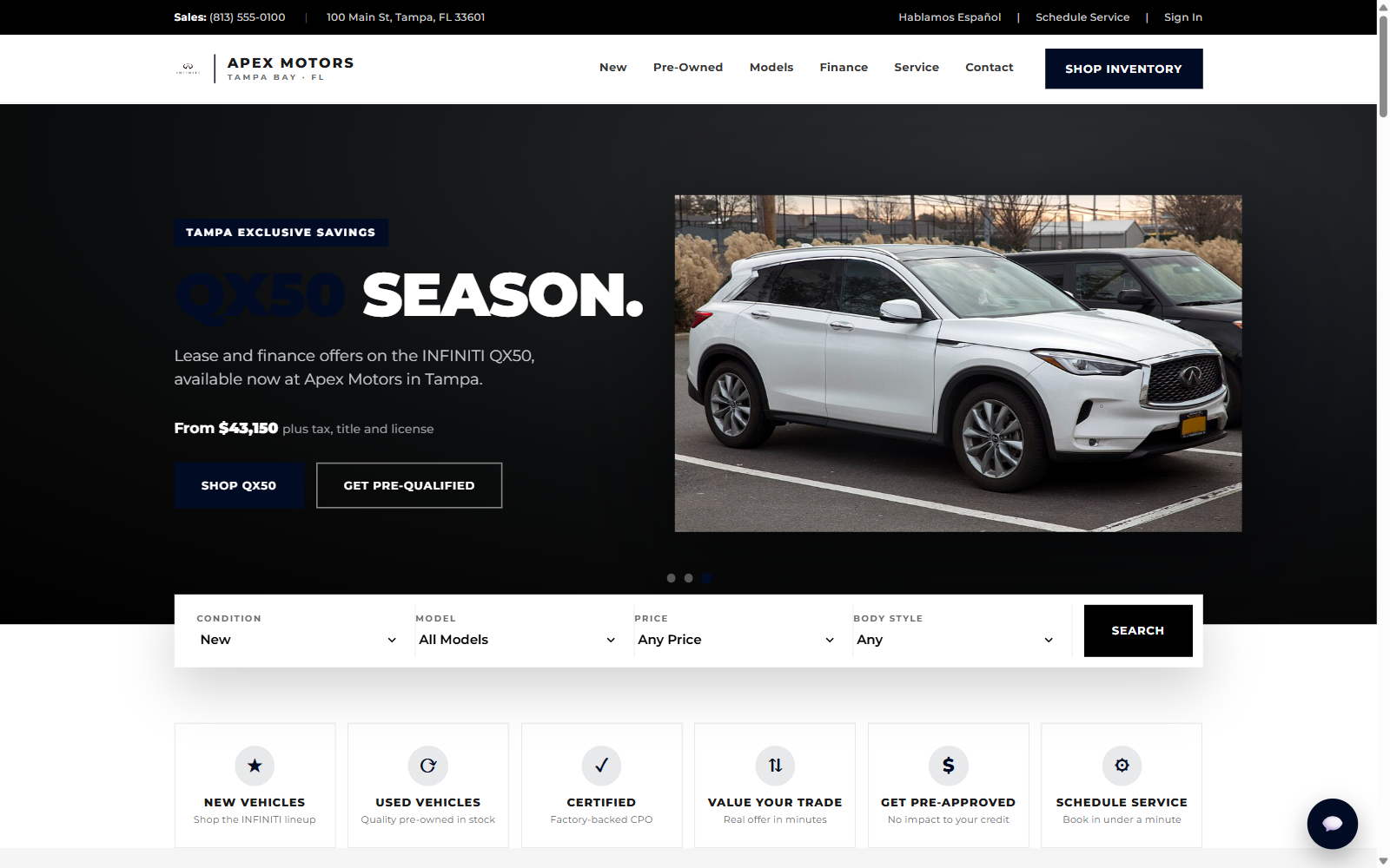 INFINITI dealer website example screenshot