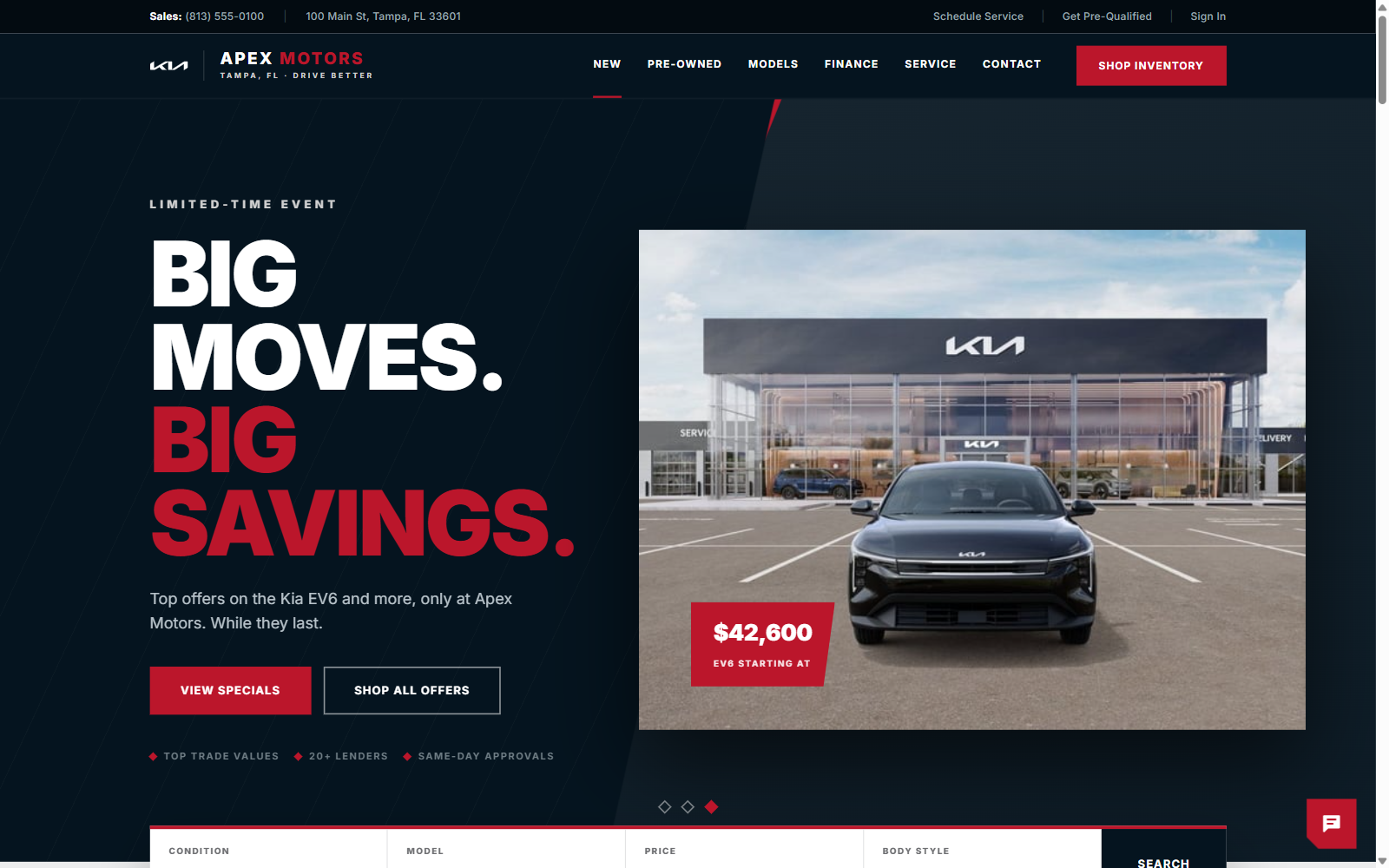 Kia dealer website example screenshot