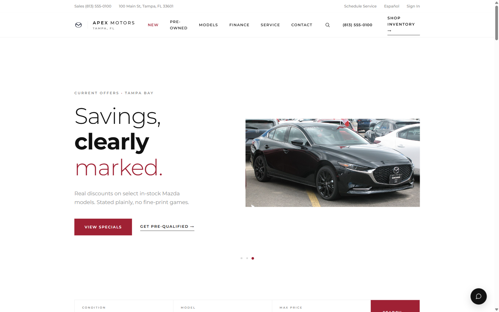 Mazda dealer website example screenshot