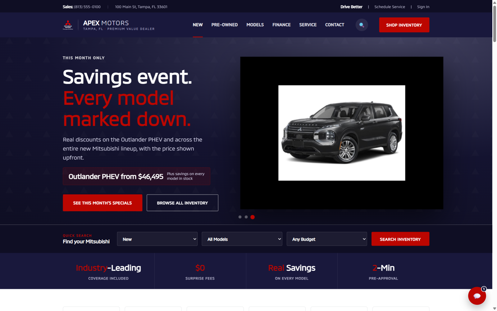 Mitsubishi dealer website example screenshot