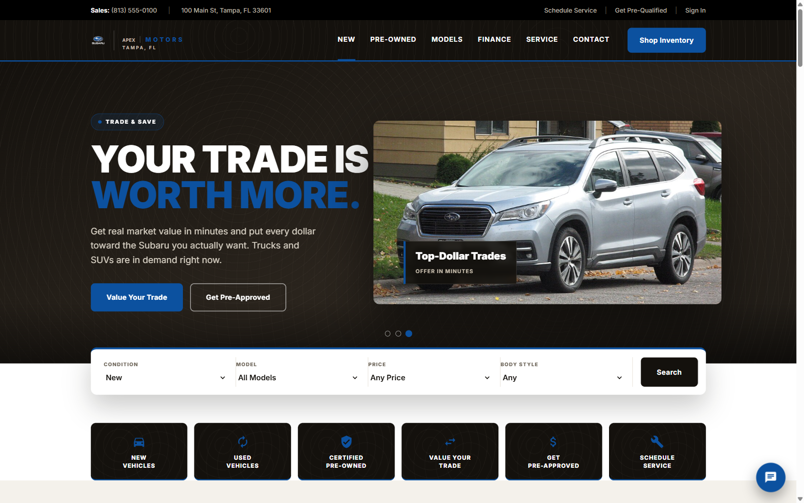 Subaru dealer website example screenshot