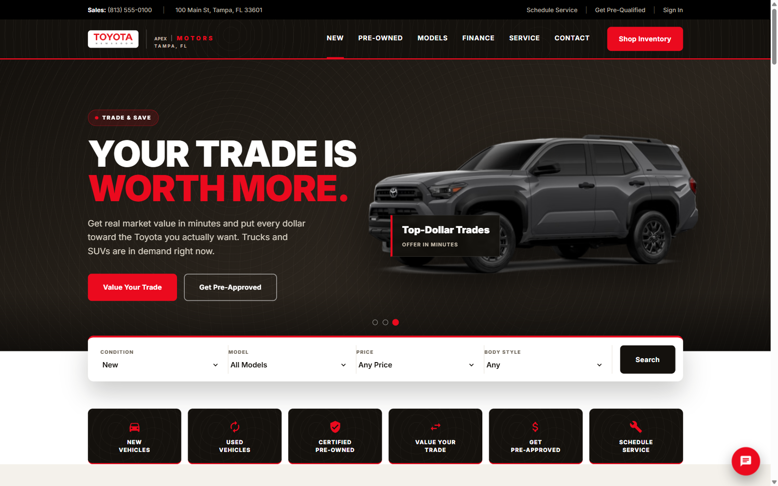 Toyota dealer website example screenshot