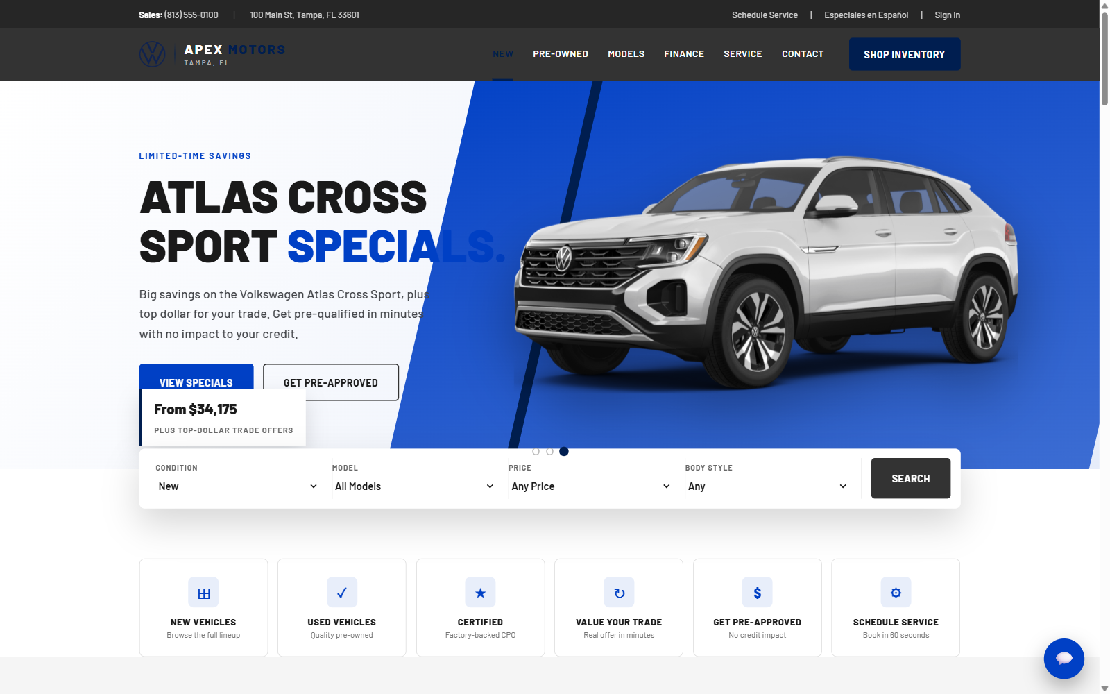 Volkswagen dealer website example screenshot