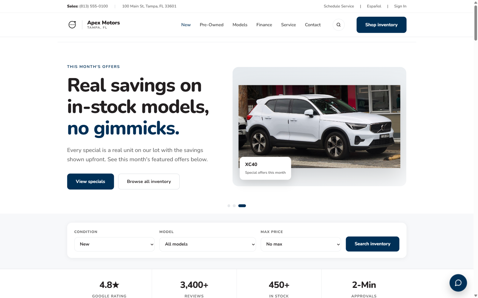 Volvo dealer website example screenshot