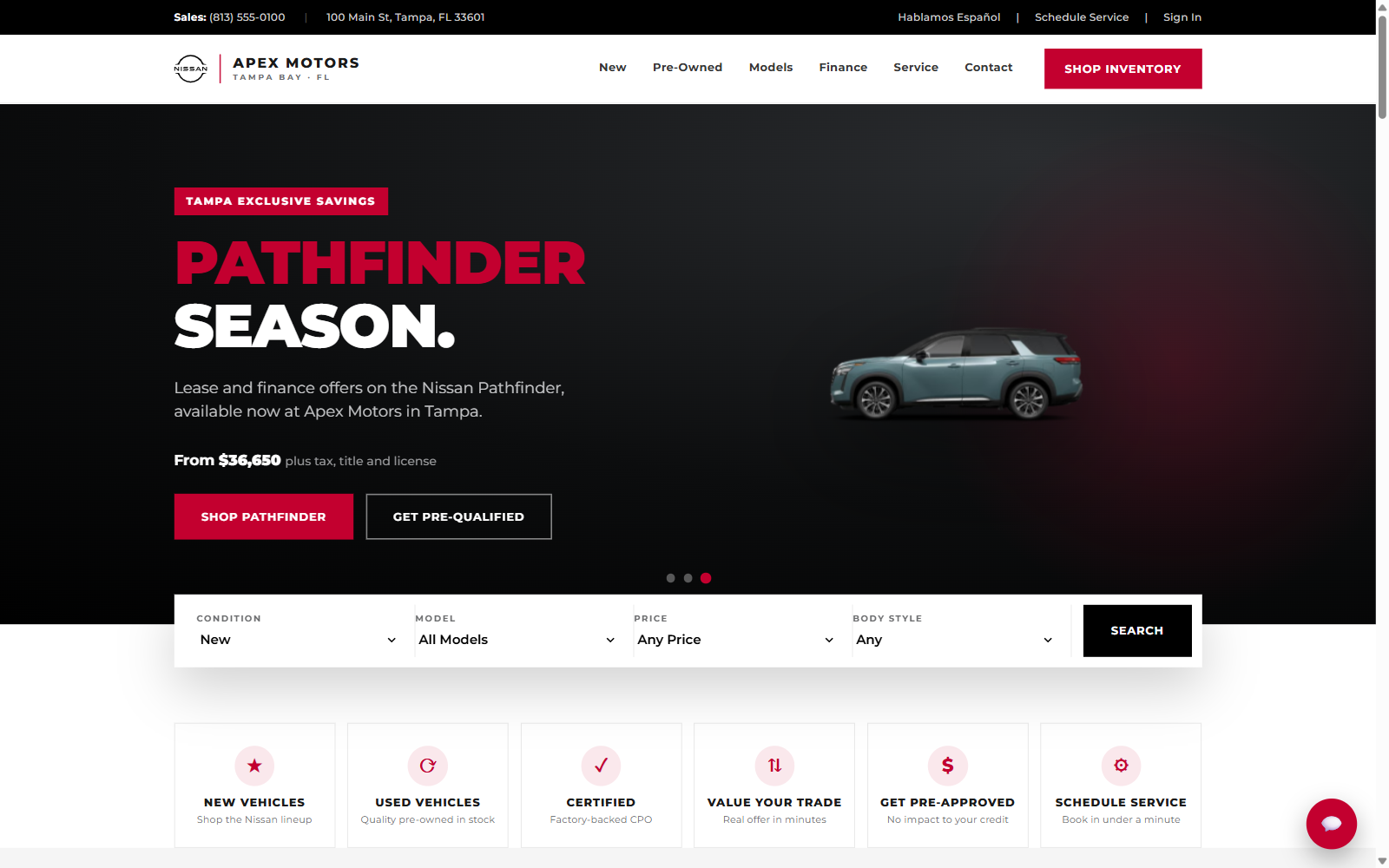 Bold Dark dealer website example screenshot