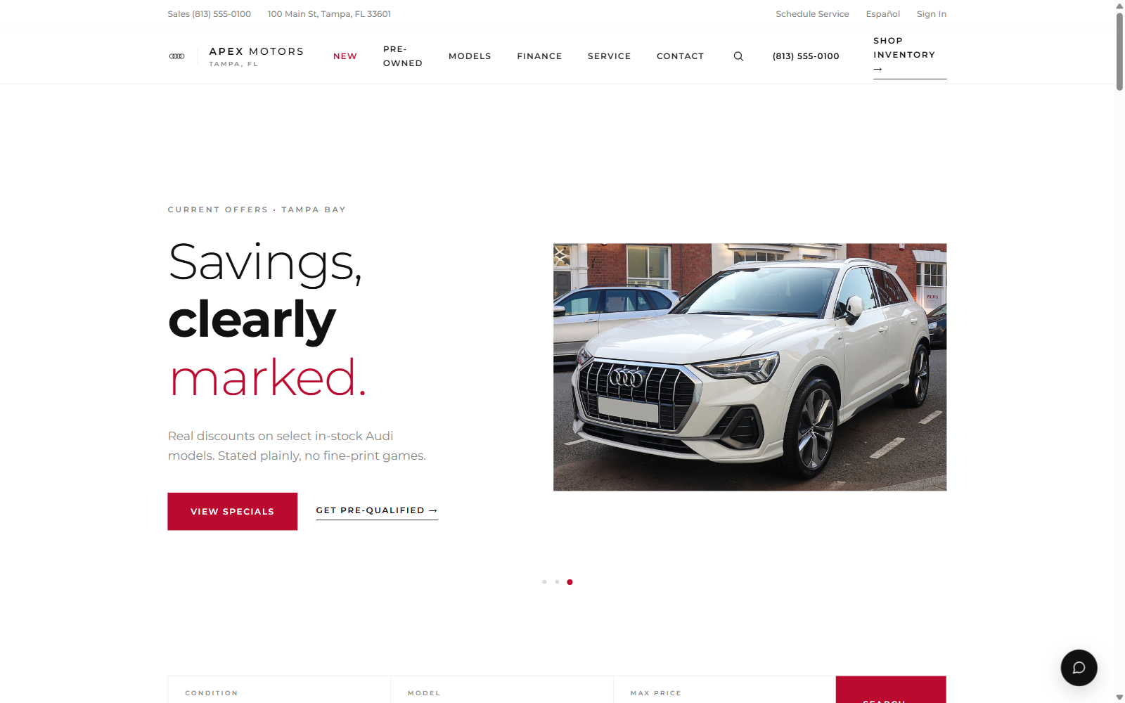 Minimal dealer website example screenshot