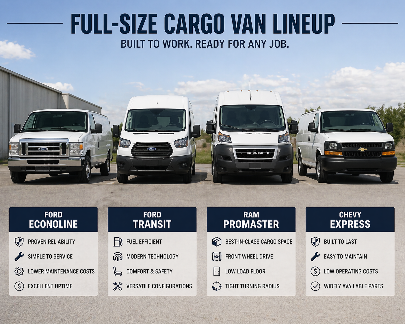 Infographic showing the breakdown of fuel, maintenance, and repair costs over the life of a work van.