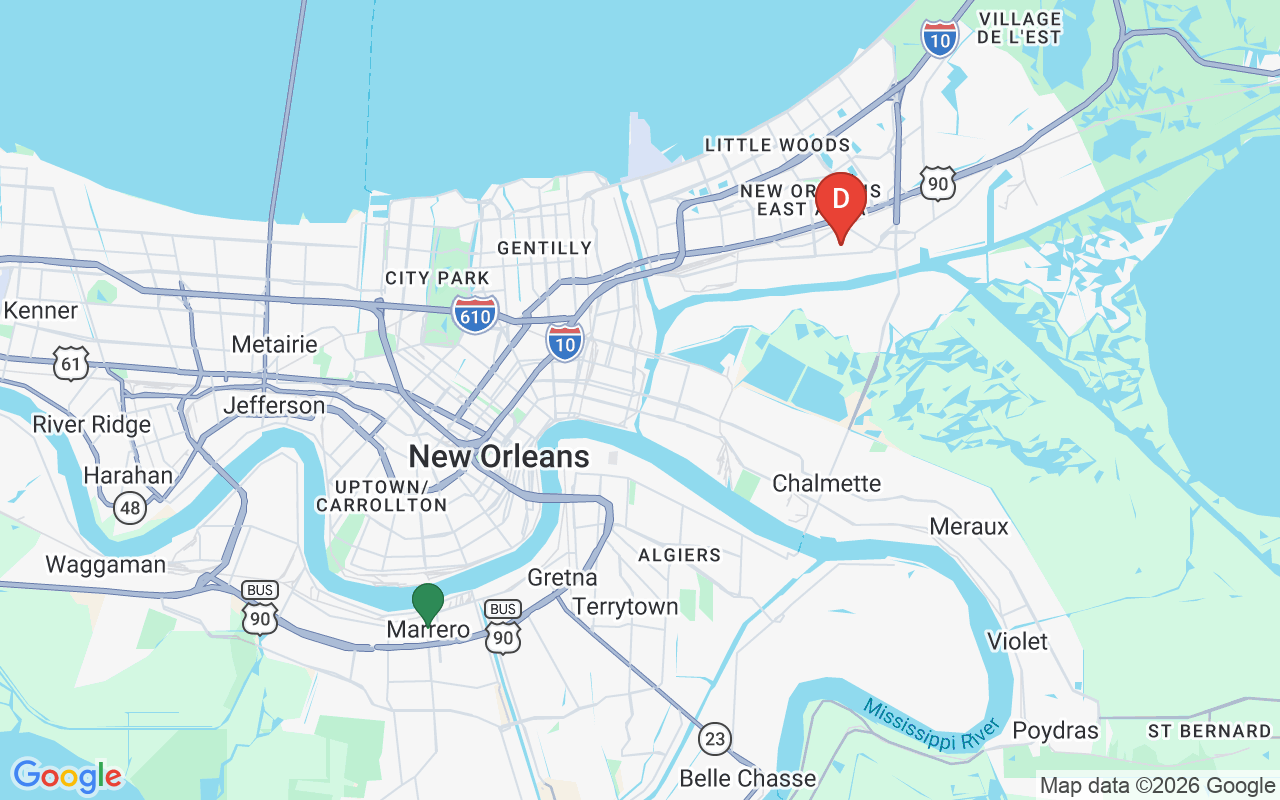 Map showing route from Marrero to Banner Chevrolet