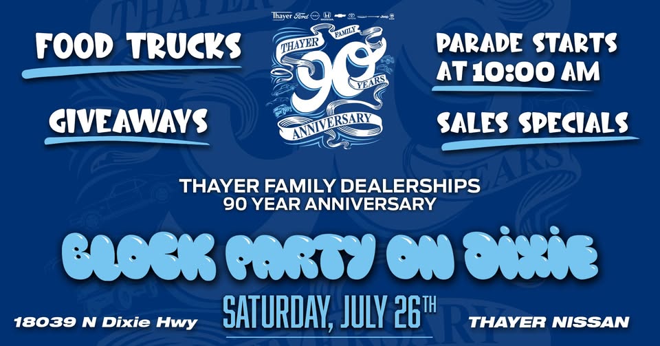 Thayer 90th Anniversary Block Party flyer