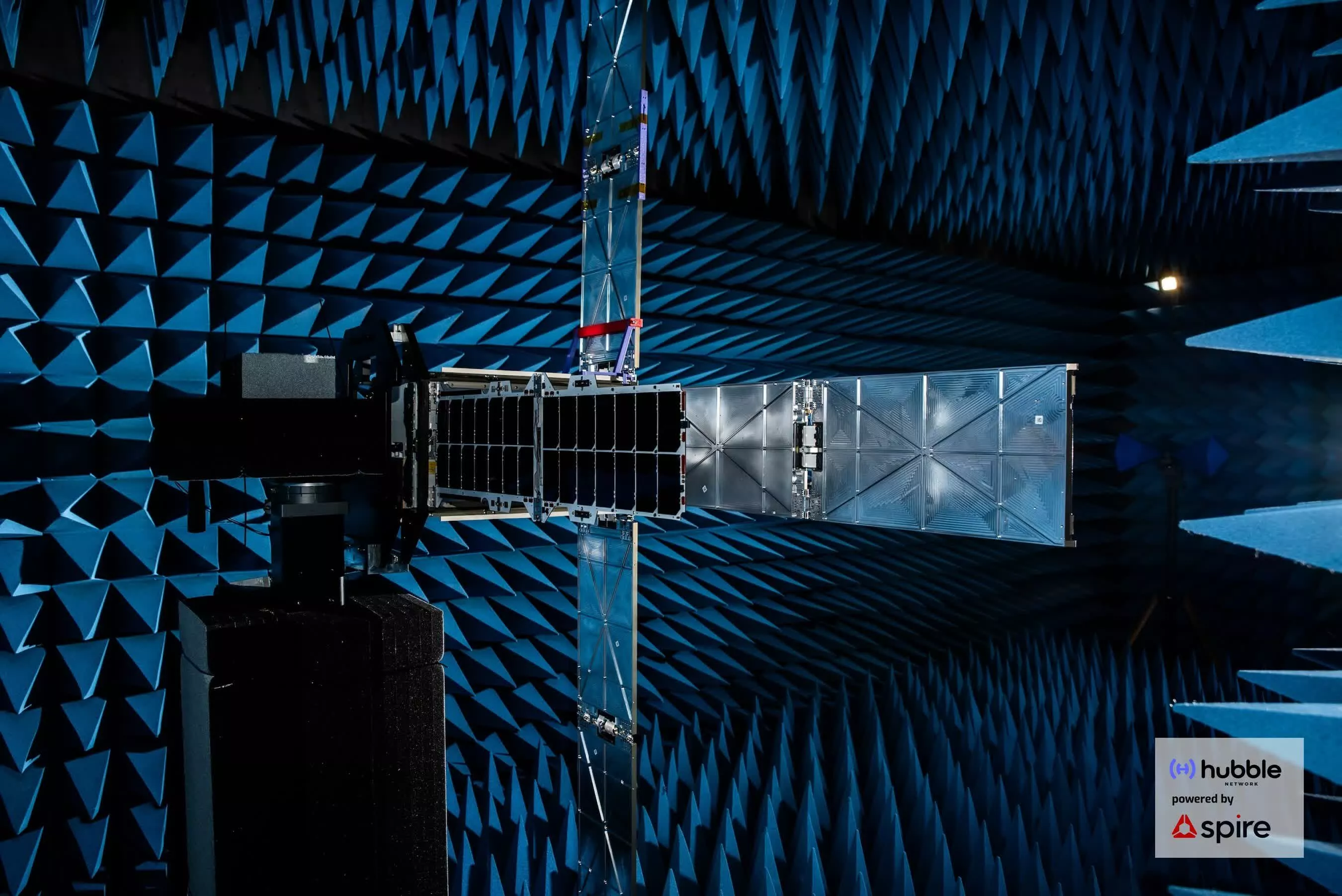 One of Hubble's satellites undergoing testing within a terrestrial test chamber.