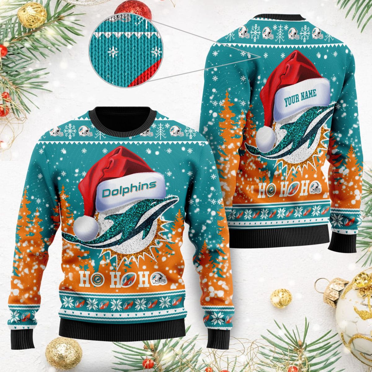 NFL Miami Dolphins Custom Name And Number For Sport Fans Ugly Christmas  Sweater - Banantees