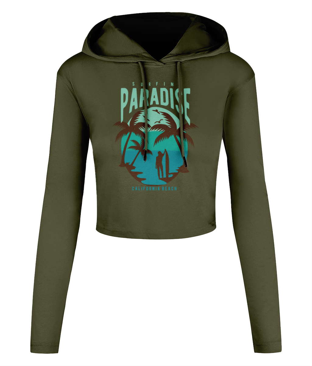 Surfing Paradise California Beach – Women’s Cropped Hooded T-shirt