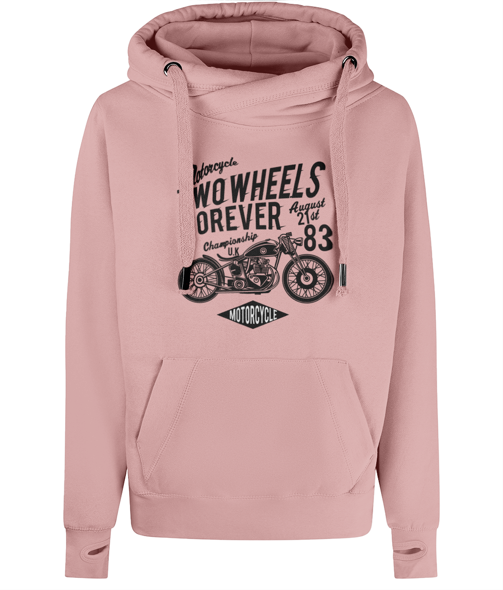 Two Wheels Forever Black – Awdis Cross Neck Hoodie