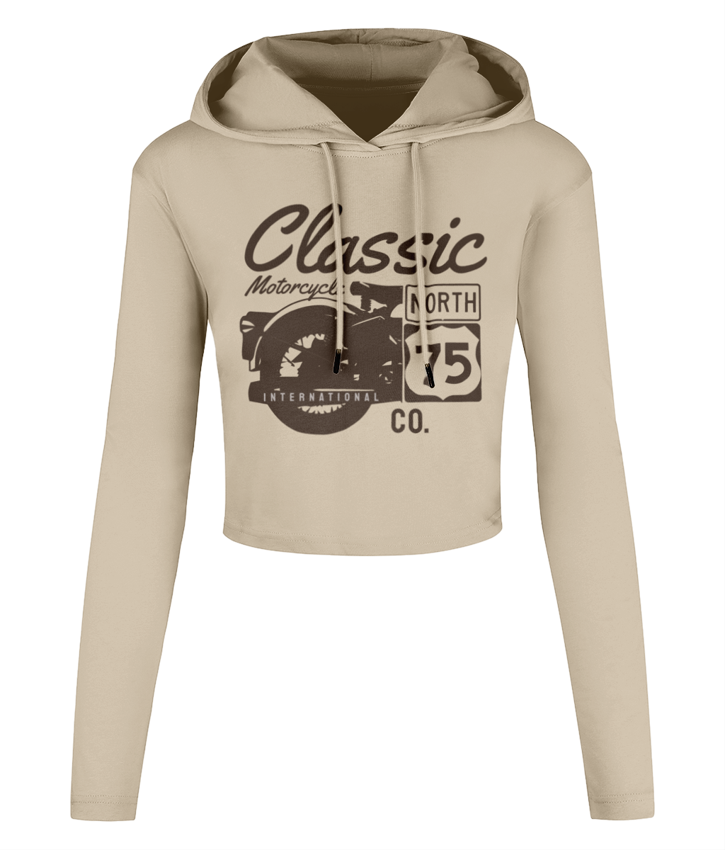Classic Motorcycle 75 Black – Women’s Cropped Hooded T-shirt