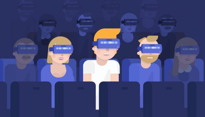 People watching presentation using VR set